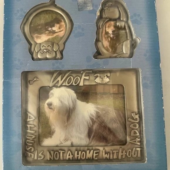 Dog Frames Set of 3 Metal Silver WOOF A House is not a Home Without A Dog - Picture 7 of 8